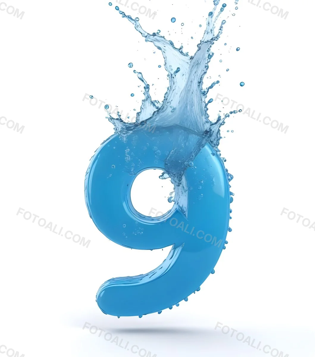 A Blue Number Nine With Water Splashing Around It On A Blue Background 17 5804