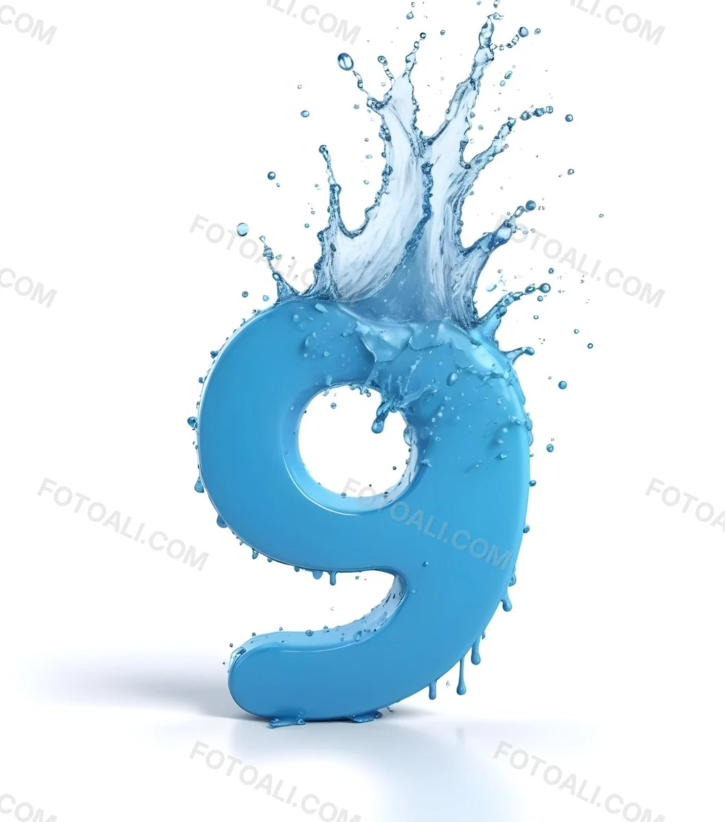 A Blue Number Nine With Water Splashing Around It On A Blue Background 19 379c