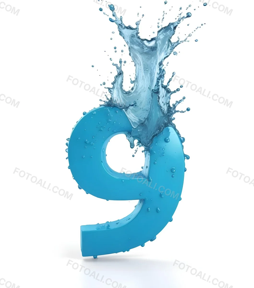 A Blue Number Nine With Water Splashing Around It On A Blue Background 20 F28d