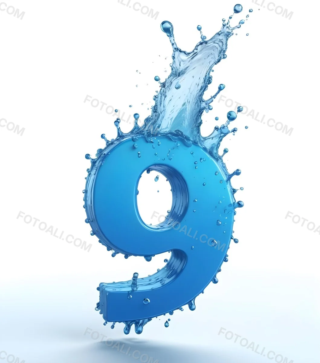 A Blue Number Nine With Water Splashing Around It On A Blue Background 3 Ea20