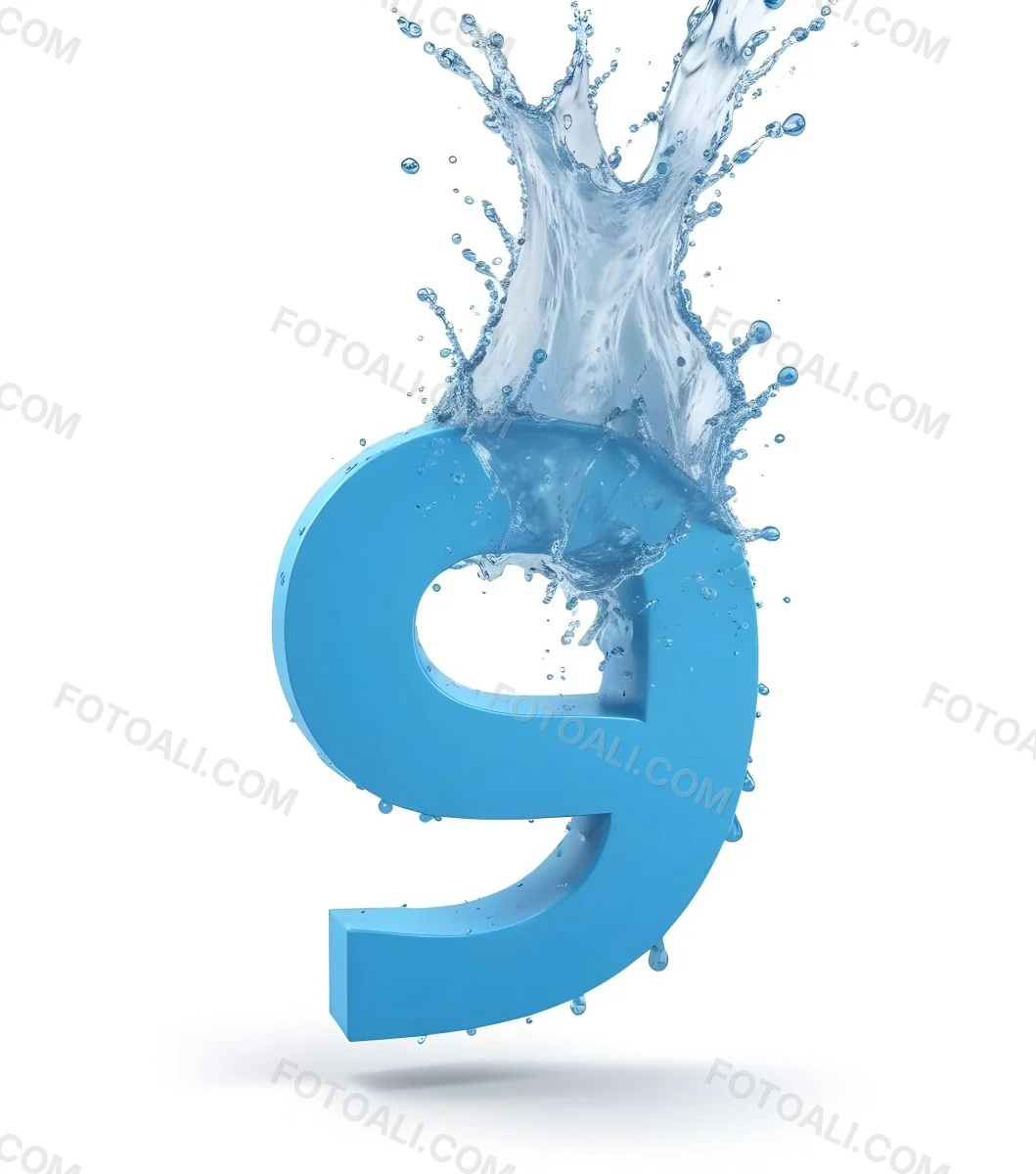 A Blue Number Nine With Water Splashing Around It On A Blue Background 4 91e8