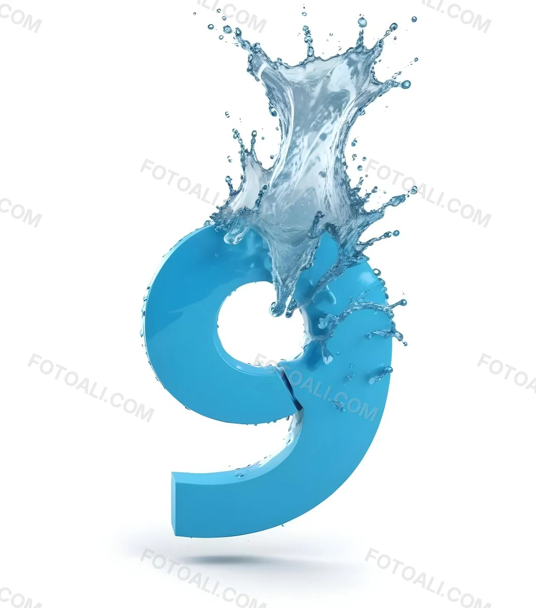 A Blue Number Nine With Water Splashing Around It On A Blue Background 5 C9a0
