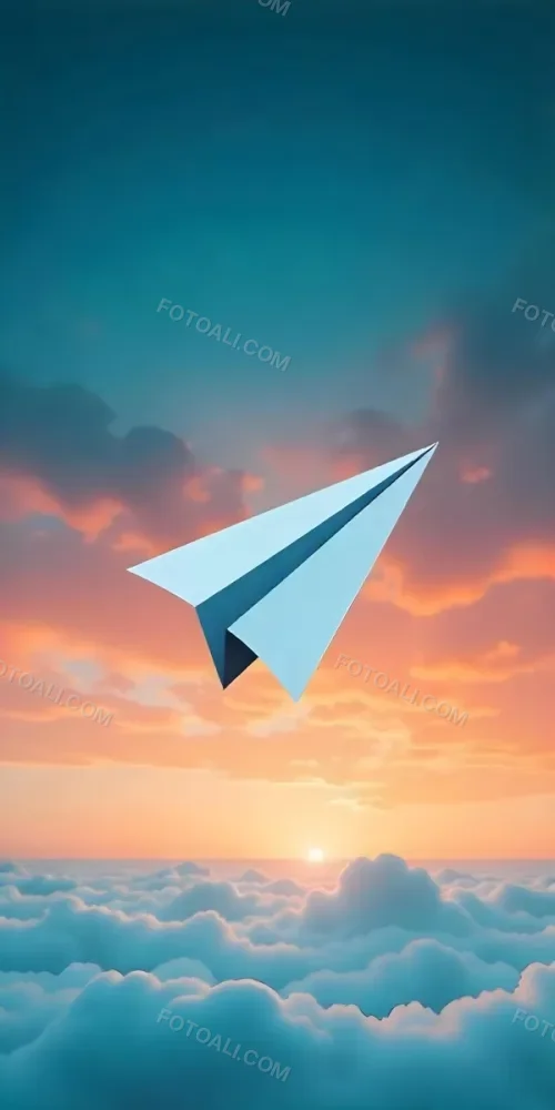 A Blue Paper Airplane Flying In The Air Blue And Orange Gradient Background 1 359b