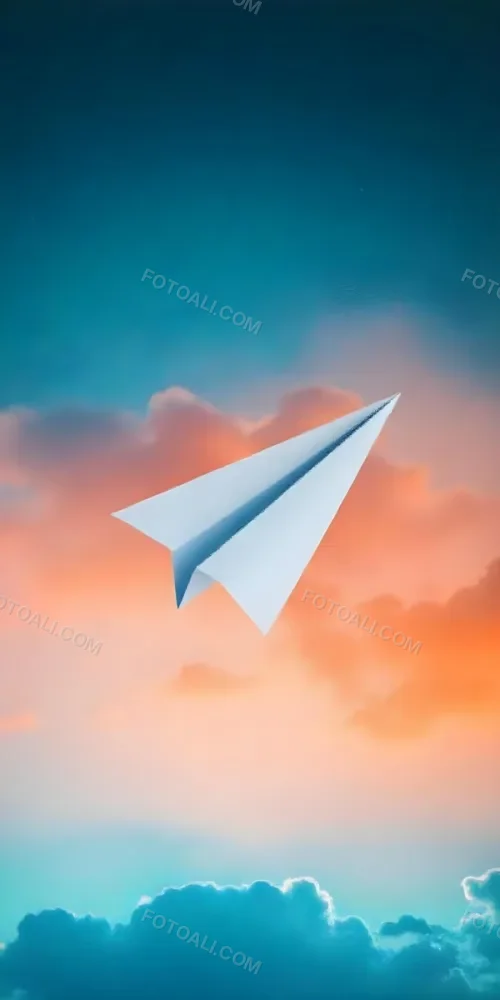 A Blue Paper Airplane Flying In The Air Blue And Orange Gradient Background 15 A222