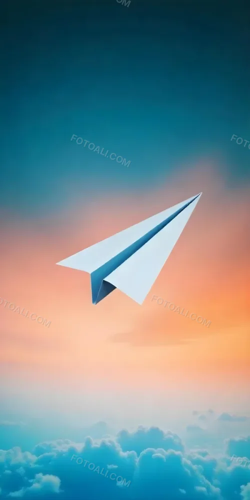 A Blue Paper Airplane Flying In The Air Blue And Orange Gradient Background 2 8634