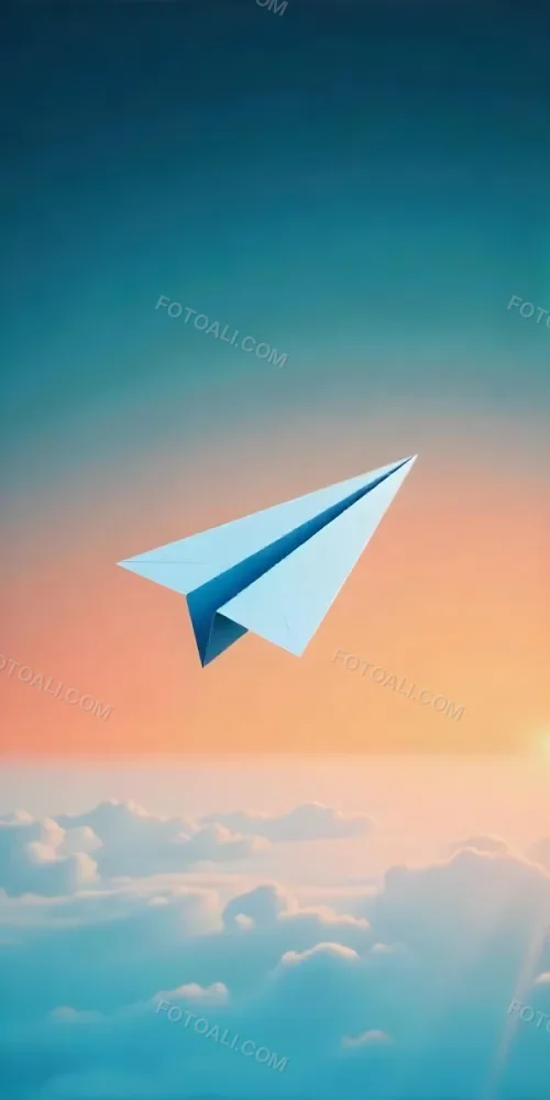 A Blue Paper Airplane Flying In The Air Blue And Orange Gradient Background 28 8c71