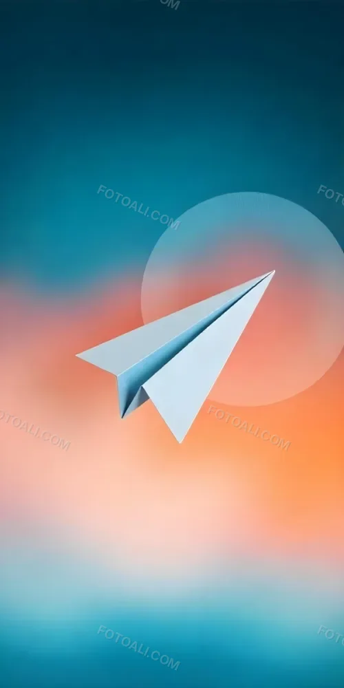A Blue Paper Airplane Flying In The Air Blue And Orange Gradient Background 36 B120