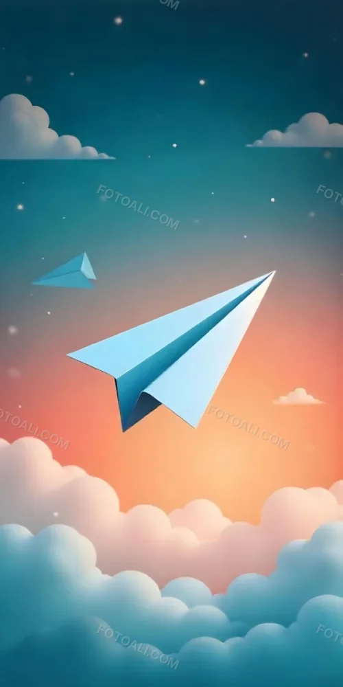 A Blue Paper Airplane Flying In The Air Blue And Orange Gradient Background 6 59f6
