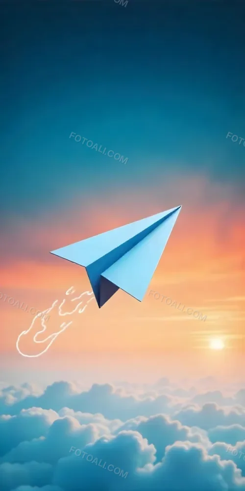 A Blue Paper Airplane Flying In The Air Blue And Orange Gradient Background 9 275a