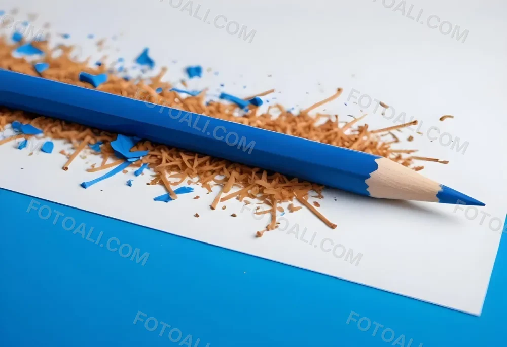 A Blue Pencil With Shavings On A White And Blue Background Close Up Shot Studio Photography 1 186f 95fb