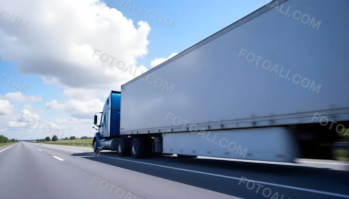 A Blue Semi Truck On A Highway With Motion Blur The Sky Is Black With Some Clouds Daytime 10 1fb7