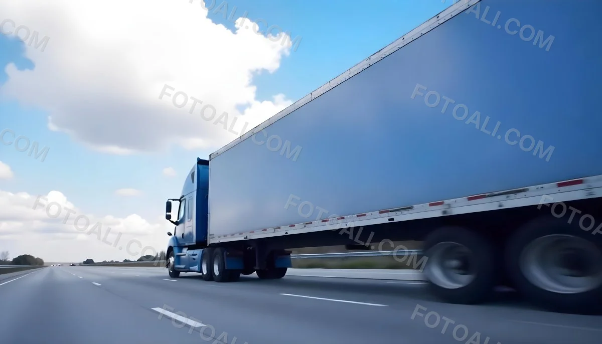 A Blue Semi Truck On A Highway With Motion Blur The Sky Is Black With Some Clouds Daytime 12 4a82
