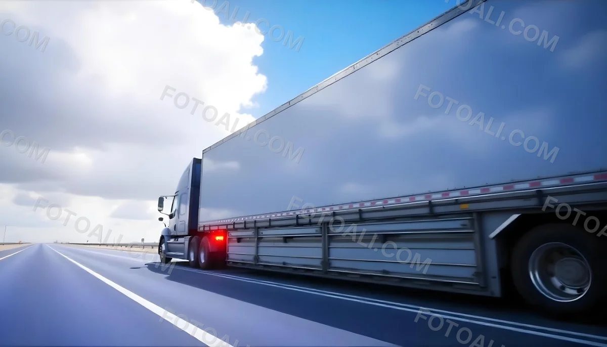 A Blue Semi Truck On A Highway With Motion Blur The Sky Is Black With Some Clouds Daytime 24 F771