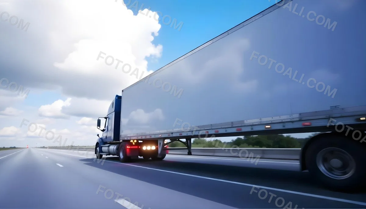 A Blue Semi Truck On A Highway With Motion Blur The Sky Is Black With Some Clouds Daytime 26 D6b7