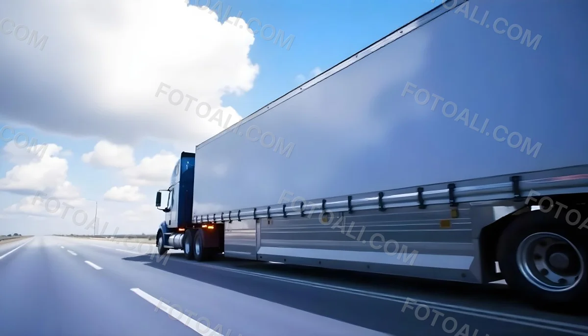 A Blue Semi Truck On A Highway With Motion Blur The Sky Is Black With Some Clouds Daytime 28 Ba2f
