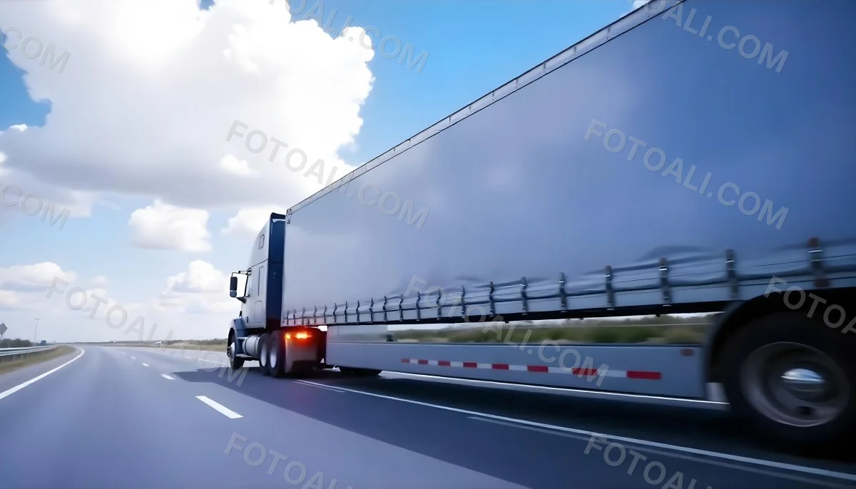 A Blue Semi Truck On A Highway With Motion Blur The Sky Is Black With Some Clouds Daytime 32 D607