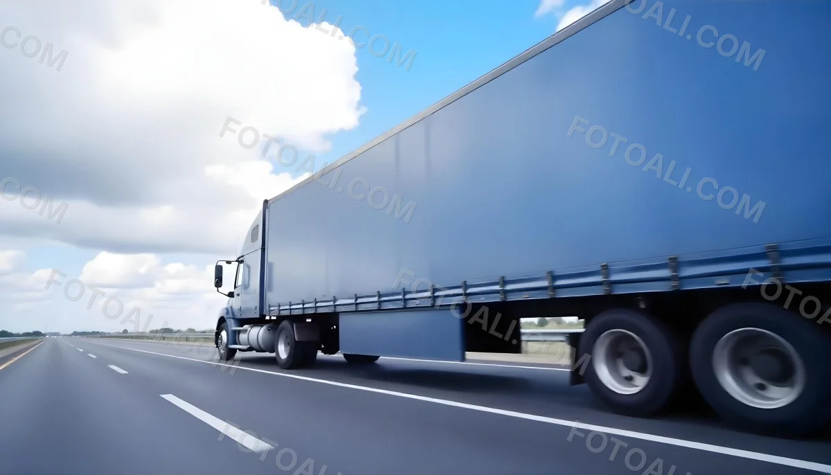 A Blue Semi Truck On A Highway With Motion Blur The Sky Is Black With Some Clouds Daytime 6 E495