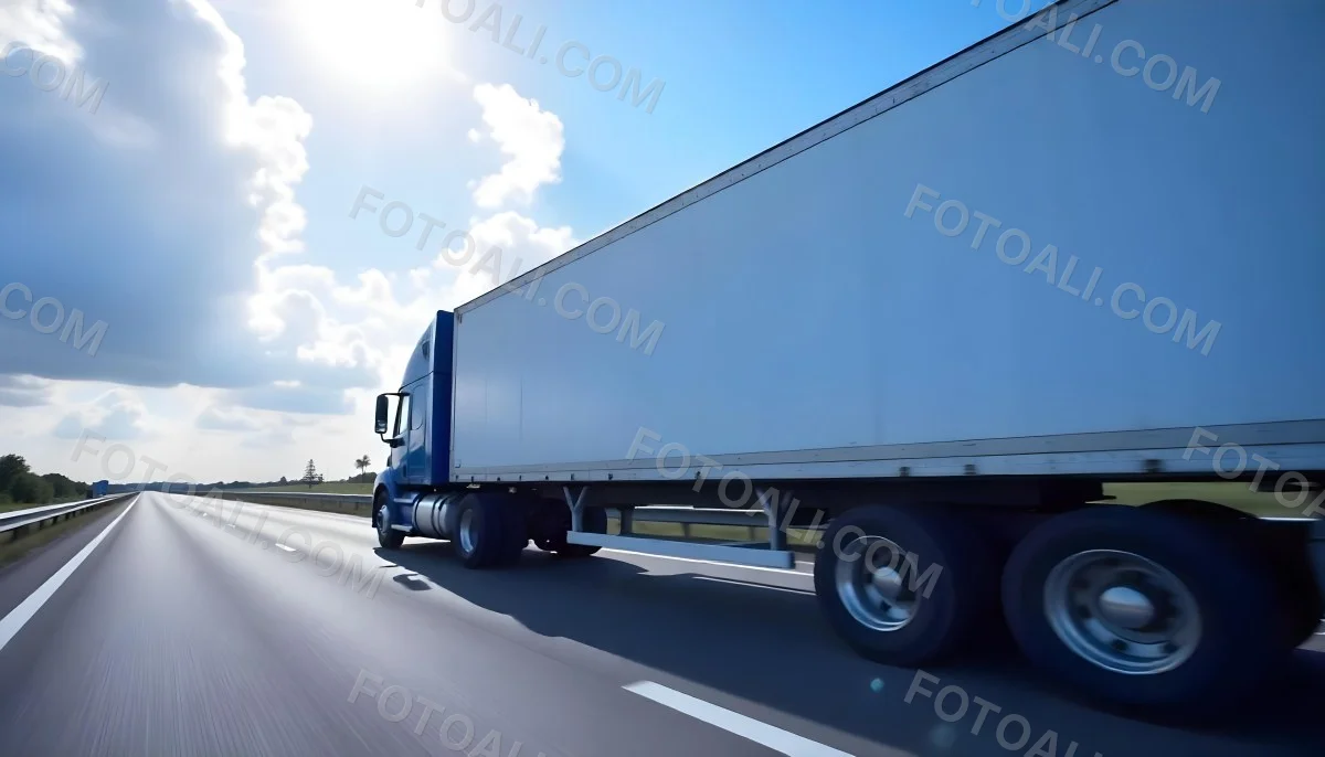 A Blue Semi Truck On A Highway With Motion Blur The Sky Is Black With Some Clouds Daytime 8 D802