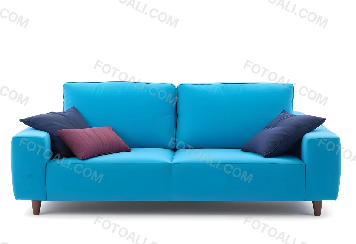 A Blue Sofa With Two Pillows One White And One White In A White Background 12 B8ce