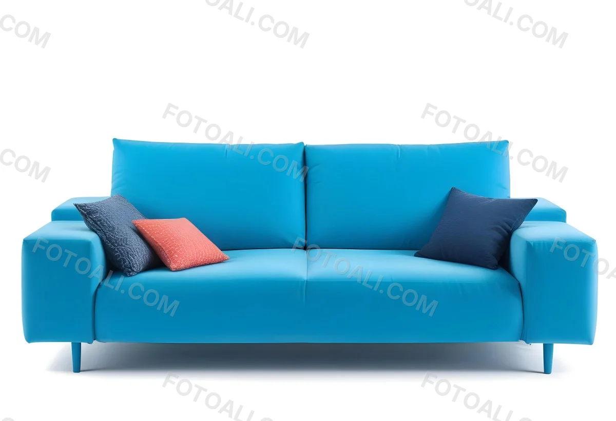 A Blue Sofa With Two Pillows One White And One White In A White Background 20 Cd15