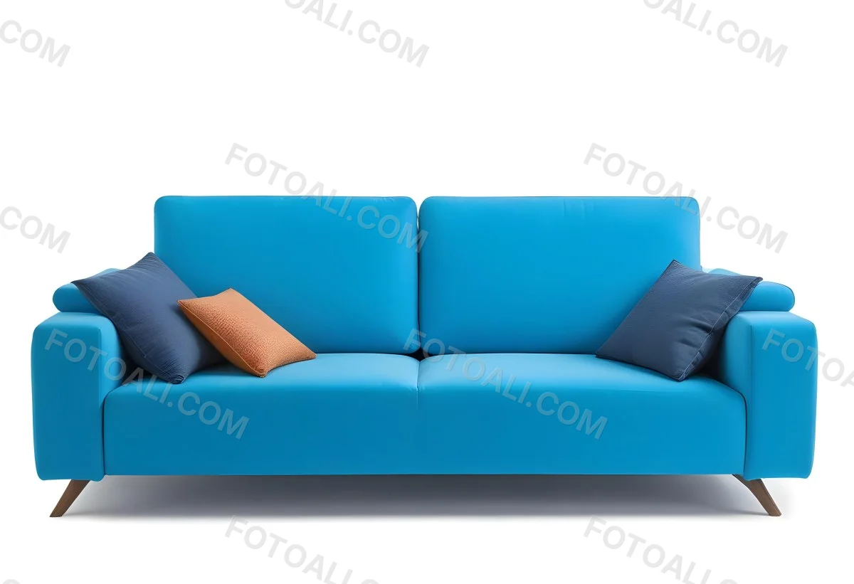 A Blue Sofa With Two Pillows One White And One White In A White Background 40 44d4