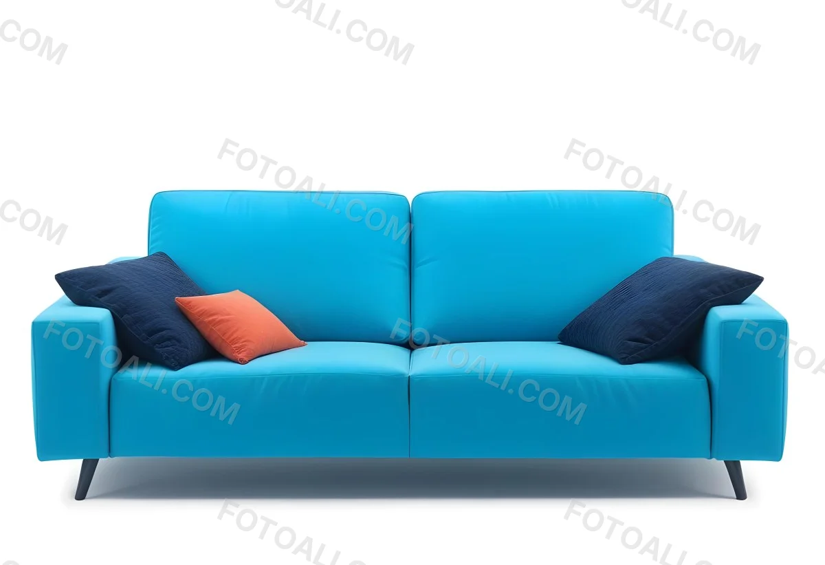 A Blue Sofa With Two Pillows One White And One White In A White Background 45 9cd8