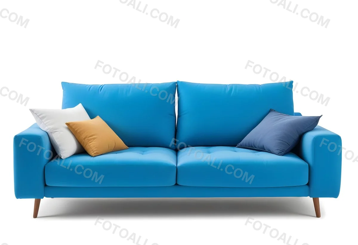 A Blue Sofa With Two Pillows One White And One White In A White Background 46 D4c5