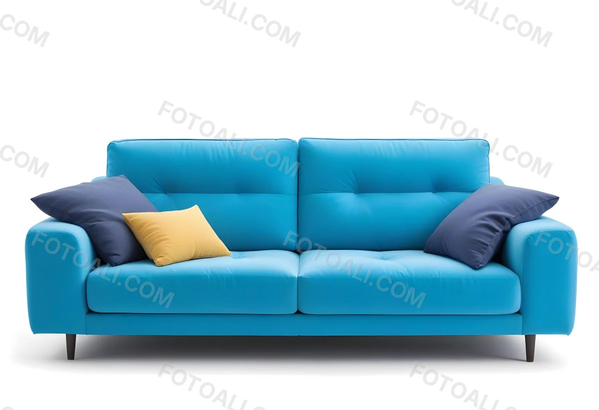 A Blue Sofa With Two Pillows One White And One White In A White Background 5 556b