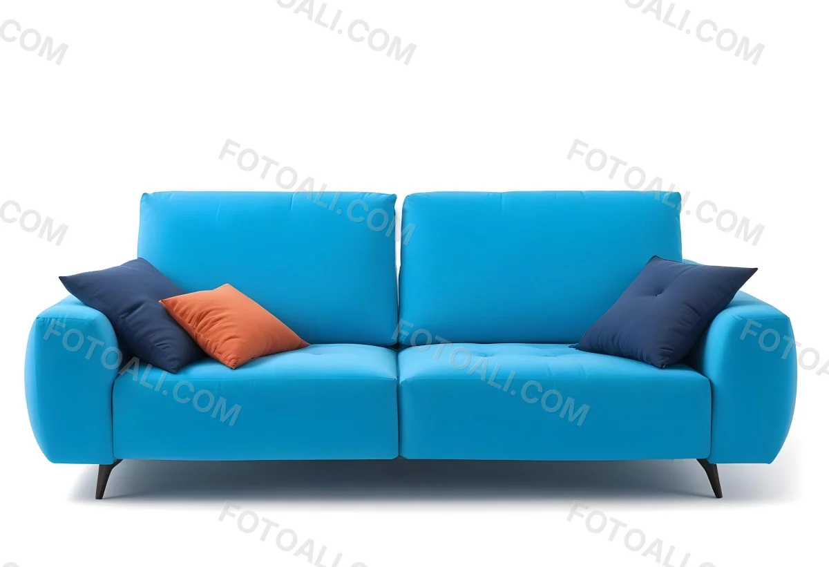 A Blue Sofa With Two Pillows One White And One White In A White Background 8 Ccd4
