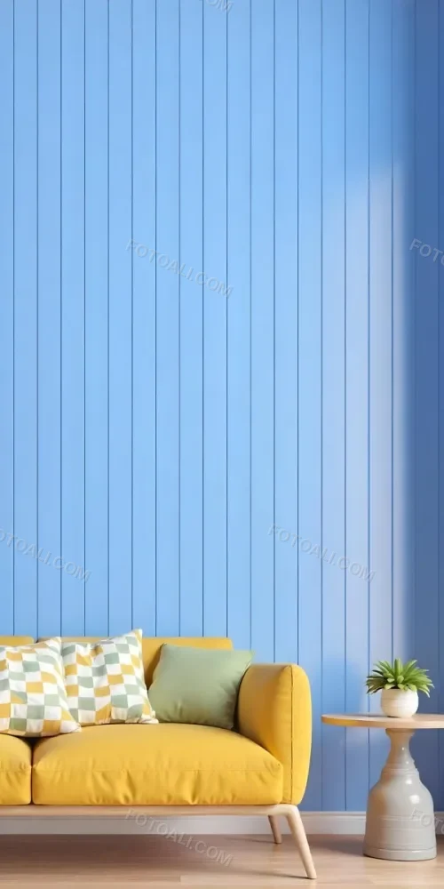 A Blue Wooden Wall With Vertical Planks A Cushions In The Foreground 11 B594