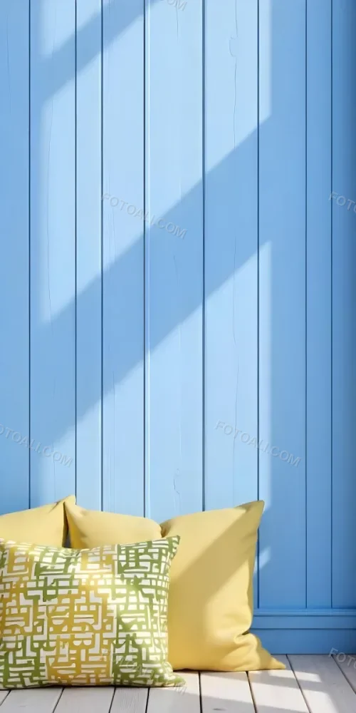 A Blue Wooden Wall With Vertical Planks A Cushions In The Foreground 13 6ee2