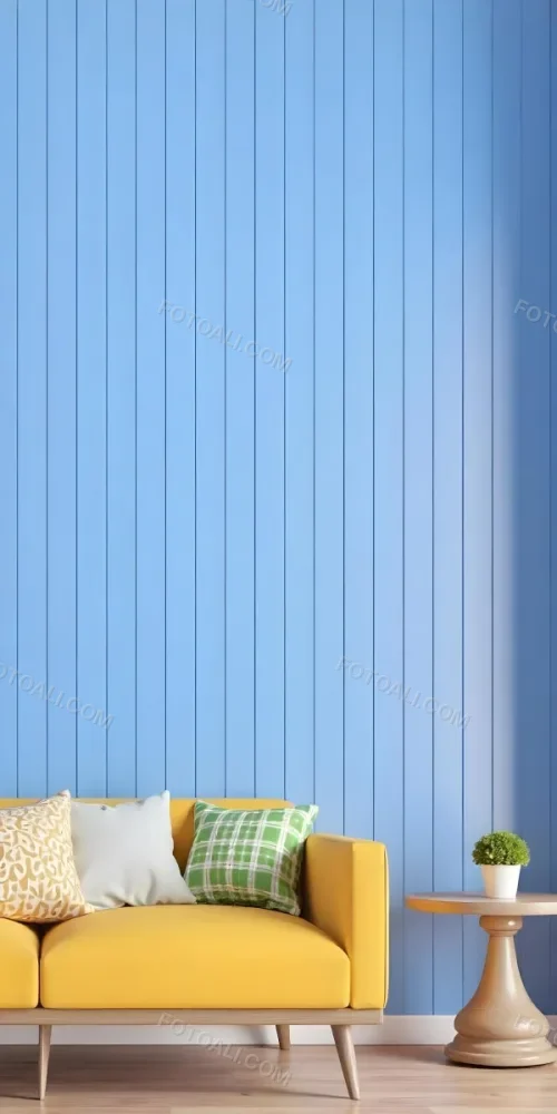 A Blue Wooden Wall With Vertical Planks A Cushions In The Foreground 14 Bd94