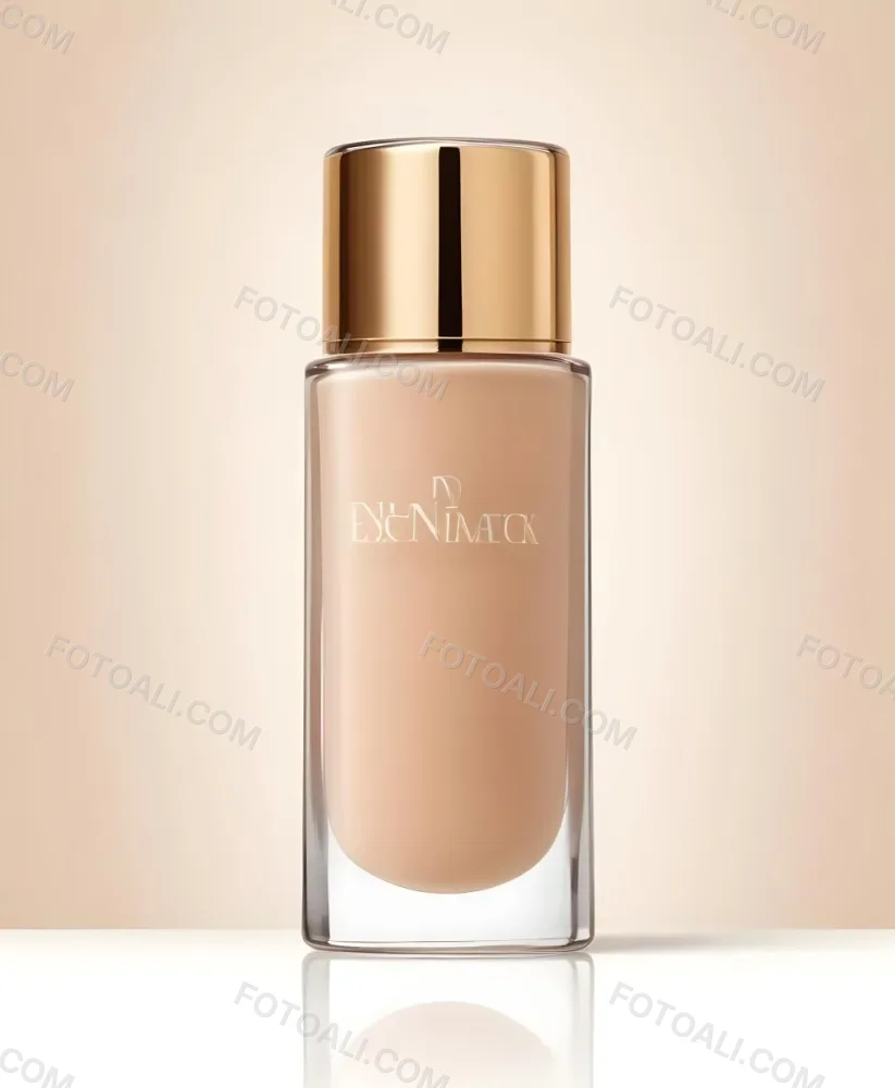 A Bottle Of Foundation With A Transparent Cap On A Beige Background The Bottle Is Transparent And The Foundation Is Beige 12 1f50