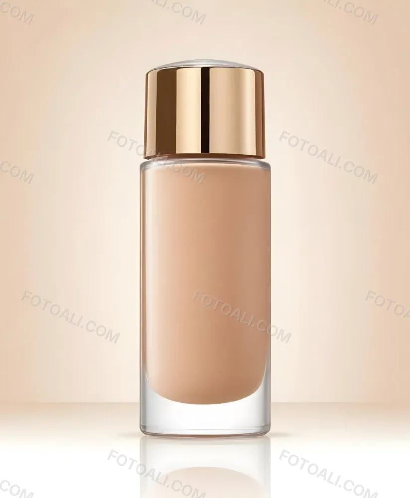 A Bottle Of Foundation With A Transparent Cap On A Beige Background The Bottle Is Transparent And The Foundation Is Beige 15 79e6