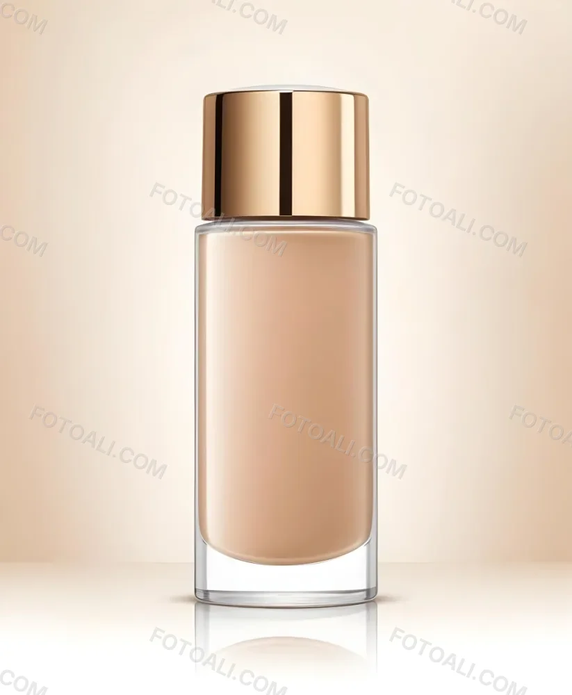 A Bottle Of Foundation With A Transparent Cap On A Beige Background The Bottle Is Transparent And The Foundation Is Beige 16 1d0b