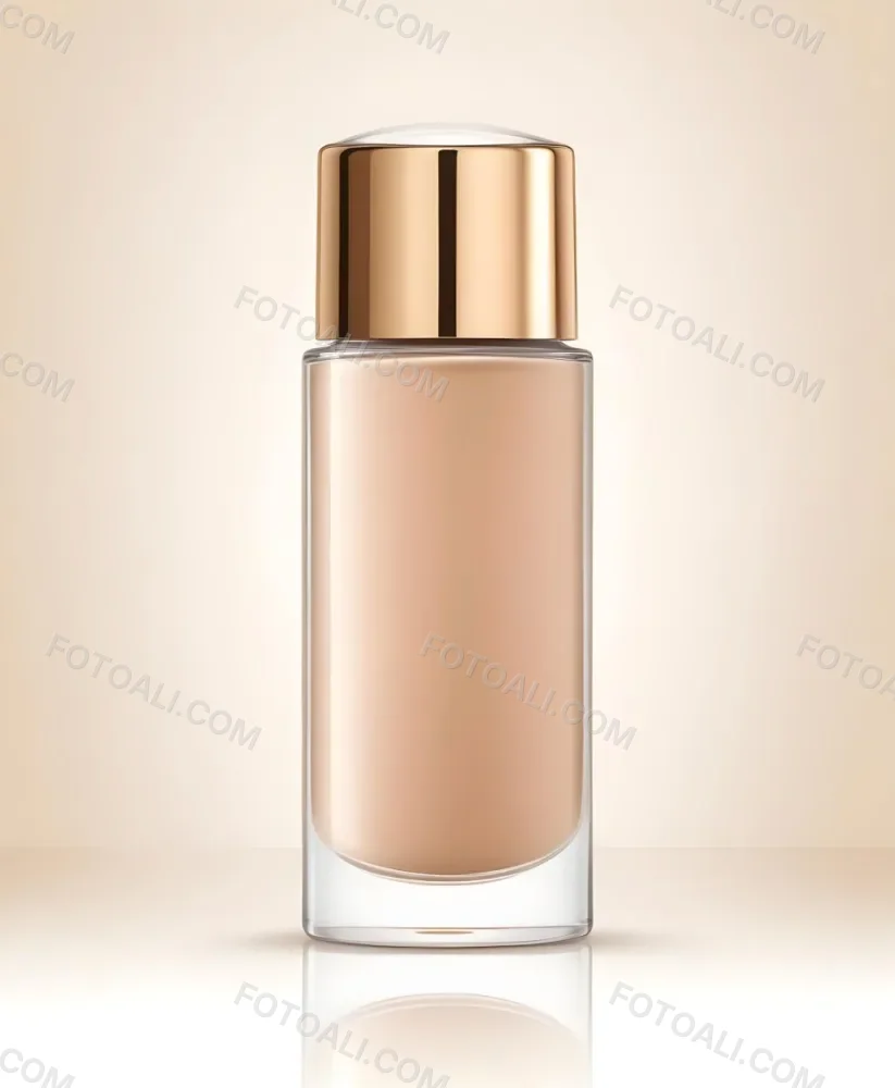 A Bottle Of Foundation With A Transparent Cap On A Beige Background The Bottle Is Transparent And The Foundation Is Beige 20 Cd15