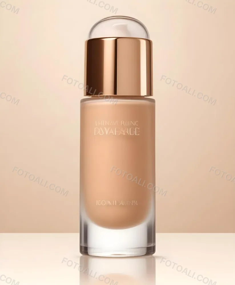 A Bottle Of Foundation With A Transparent Cap On A Beige Background The Bottle Is Transparent And The Foundation Is Beige 25 Fdd3