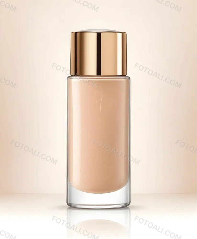 A Bottle Of Foundation With A Transparent Cap On A Beige Background The Bottle Is Transparent And The Foundation Is Beige 29 94e9