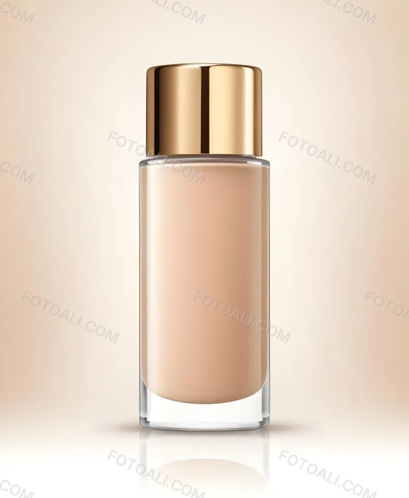 A Bottle Of Foundation With A Transparent Cap On A Beige Background The Bottle Is Transparent And The Foundation Is Beige 30 D18c