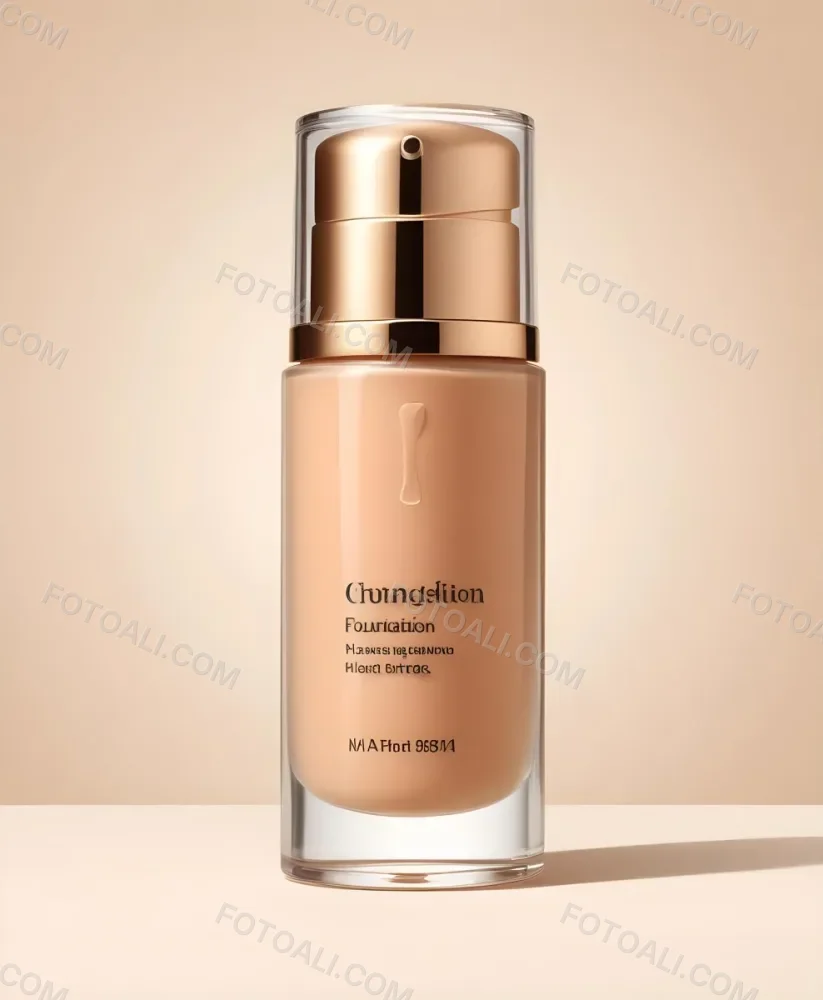 A Bottle Of Foundation With A Transparent Cap On A Beige Background The Bottle Is Transparent And The Foundation Is Beige 39 7484