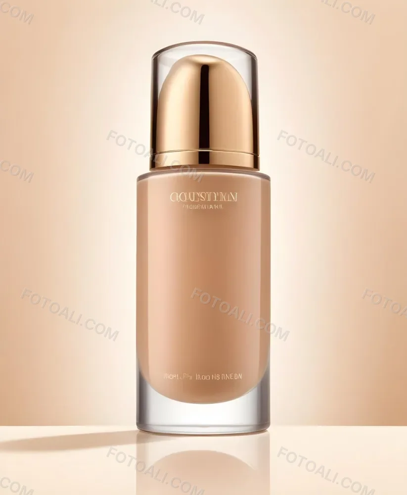 A Bottle Of Foundation With A Transparent Cap On A Beige Background The Bottle Is Transparent And The Foundation Is Beige 45 19ea