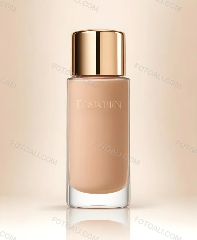 A Bottle Of Foundation With A Transparent Cap On A Beige Background The Bottle Is Transparent And The Foundation Is Beige 6 A143