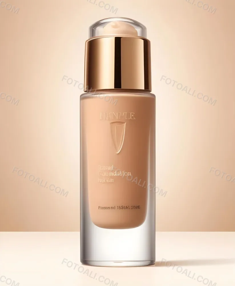 A Bottle Of Foundation With A Transparent Cap On A Beige Background The Bottle Is Transparent And The Foundation Is Beige 8 87a5