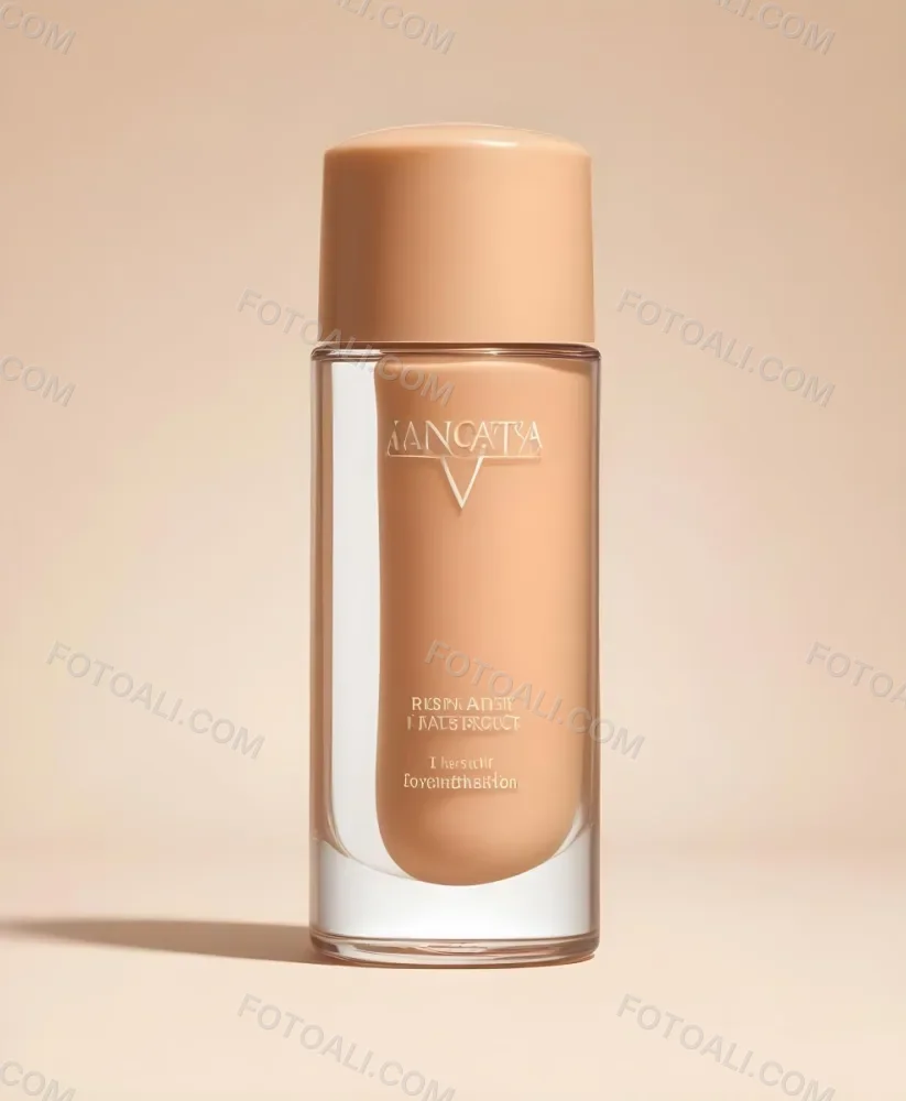A Bottle Of Foundation With A Transparent Cap On A Beige Background The Bottle Is Transparent And The Foundation Is Beige 9 Ca67
