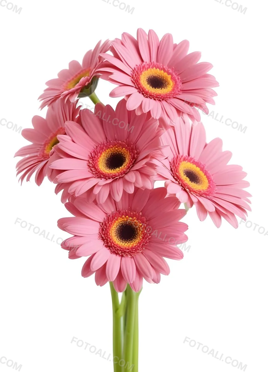 A Bouquet Of Pink Gerbera Daisies With Pink Centers And Yellow Stems Isolated On A Green Background Soft Lighting Soft Focus 28 8487