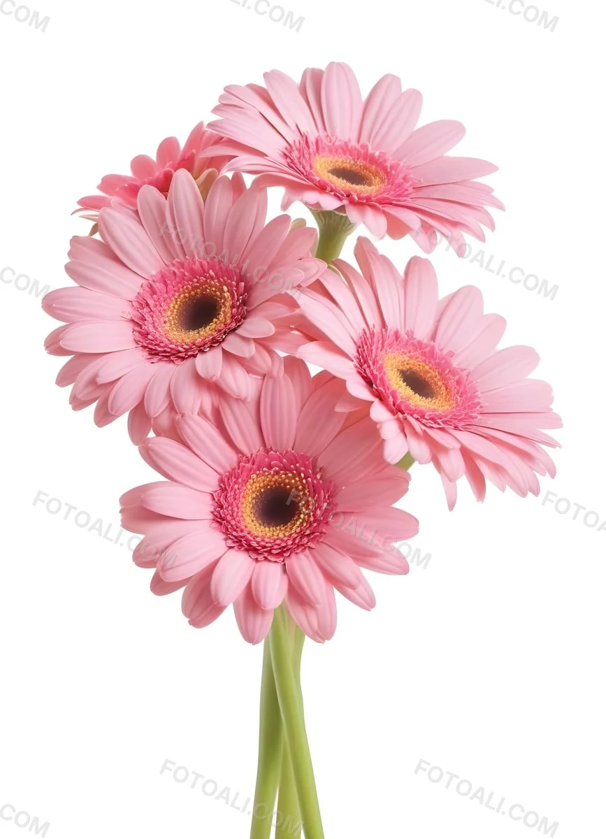 A Bouquet Of Pink Gerbera Daisies With Pink Centers And Yellow Stems Isolated On A Green Background Soft Lighting Soft Focus 33 8262