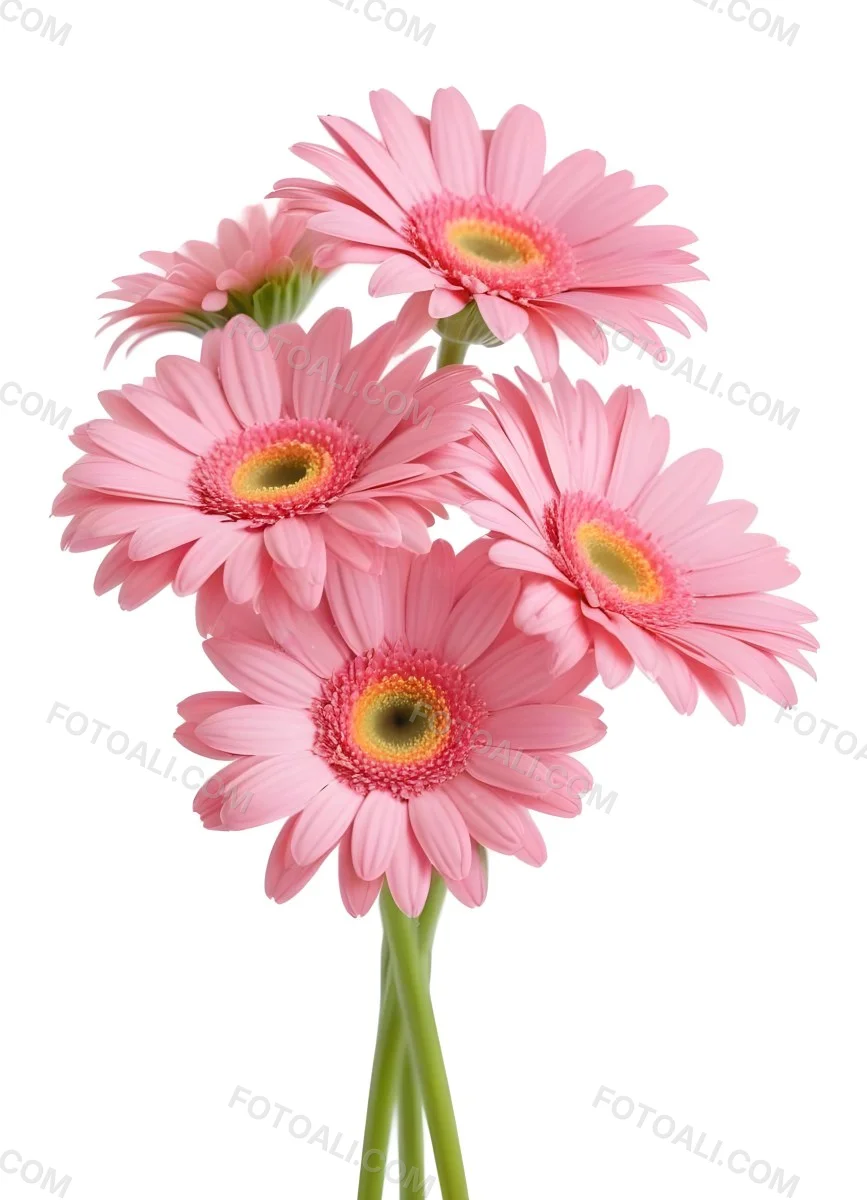 A Bouquet Of Pink Gerbera Daisies With Pink Centers And Yellow Stems Isolated On A Green Background Soft Lighting Soft Focus 38 2cb0