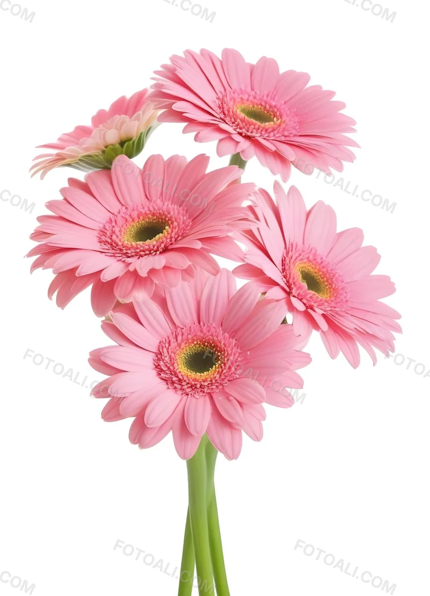 A Bouquet Of Pink Gerbera Daisies With Pink Centers And Yellow Stems Isolated On A Green Background Soft Lighting Soft Focus 41 16e4
