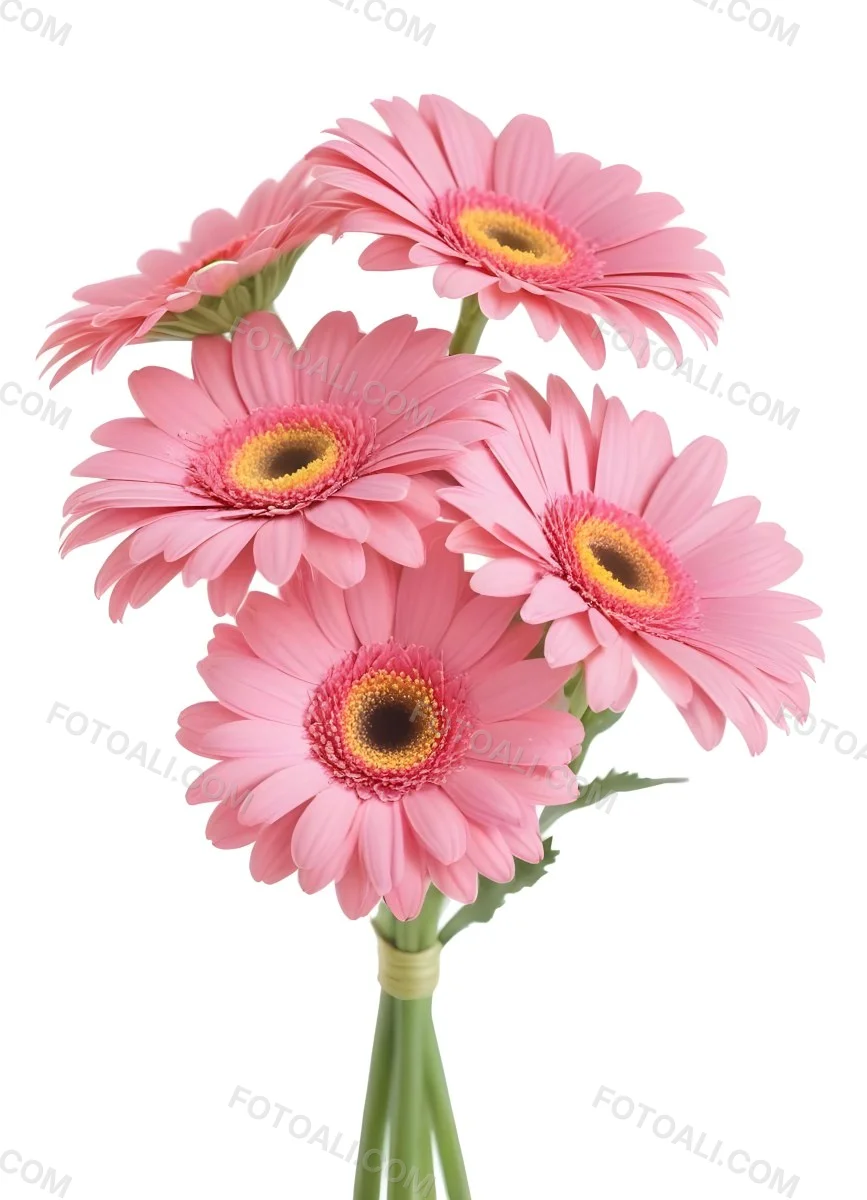 A Bouquet Of Pink Gerbera Daisies With Pink Centers And Yellow Stems Isolated On A Green Background Soft Lighting Soft Focus 5 B145