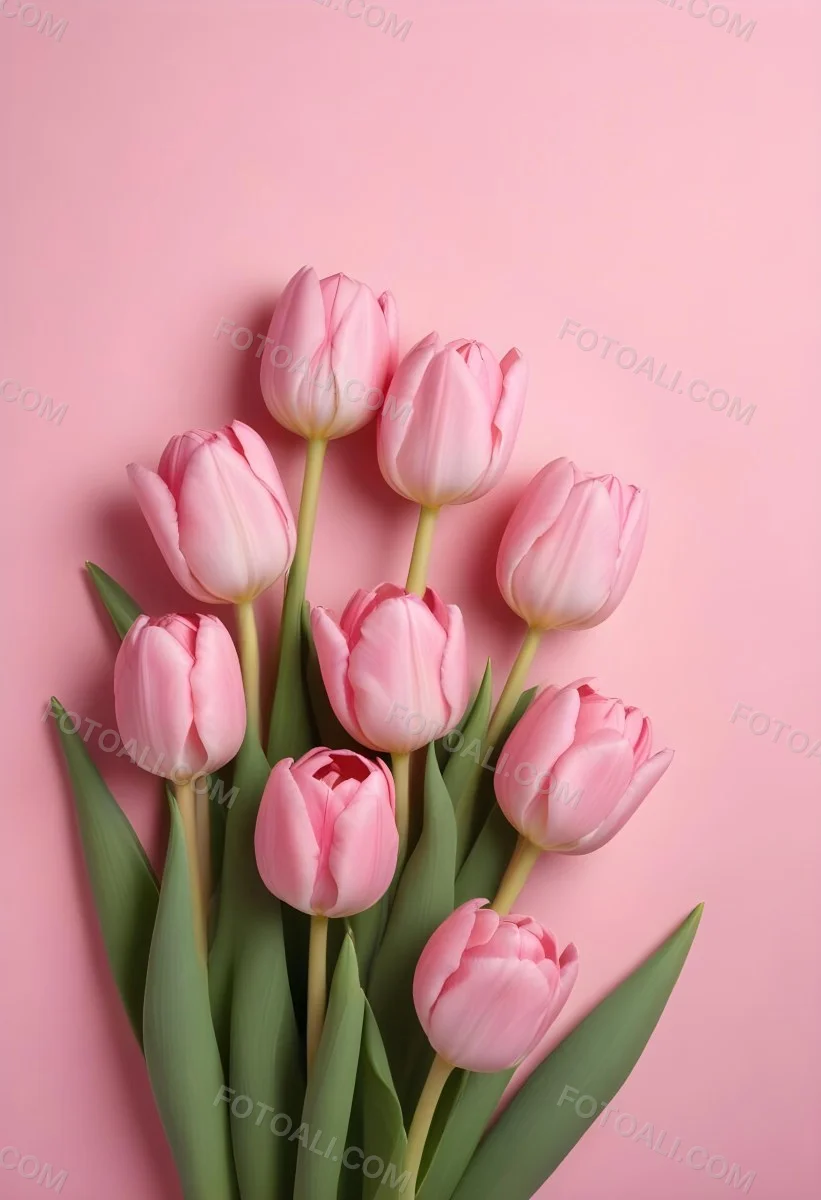 A Bouquet Of Pink Tulips In A Glass Vase Against A Pink Background 106 27d6